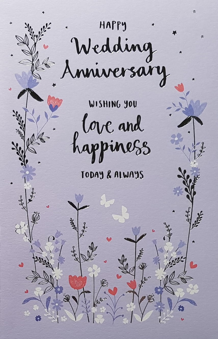 Anniversary Card - Pretty Purple & Pink Flowers On A Purple Background ...