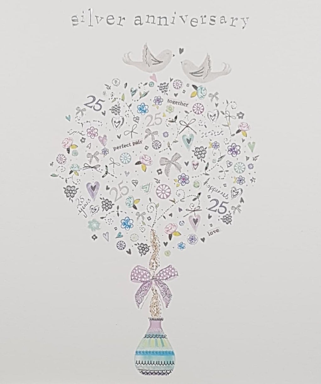Anniversary Card - 25th Anniversary / Two Birds On A Round Tree With A ...