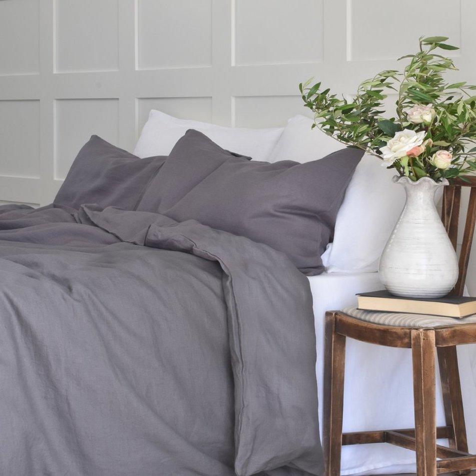 dark gray linen duvet