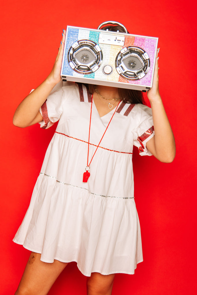 White Baseball Jersey Queen of Sparkles Dress Extra Small