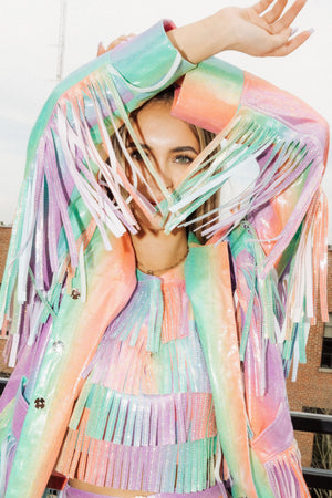 rainbow fringe leather jacket