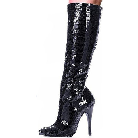black glitter knee high boots