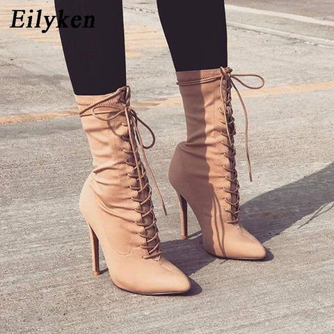 pointy lace up booties