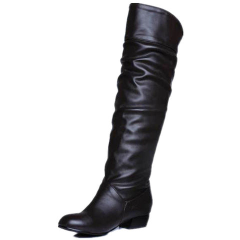 ladies flat black leather knee high boots