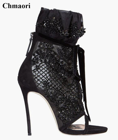 black lace heels open toe
