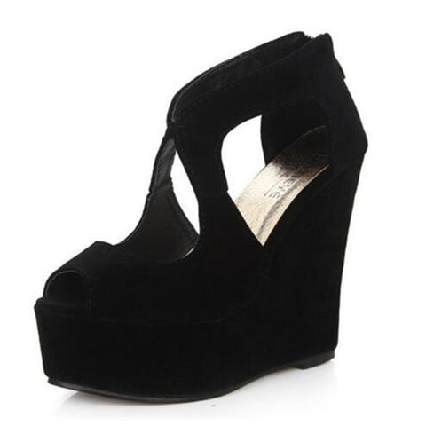 ladies black wedges