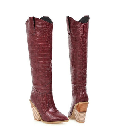 red knee high cowboy boots
