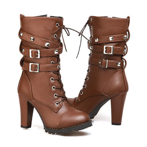 ladies lace up heeled boots