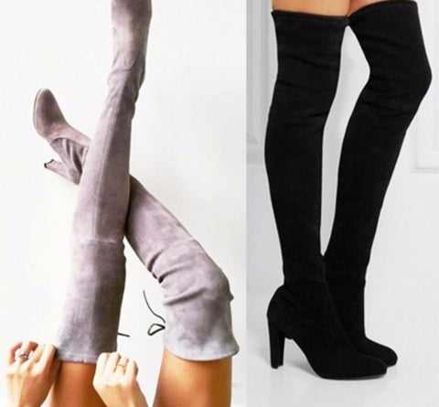 thigh high stretch suede boots