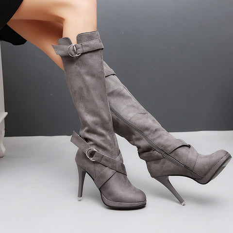 ladies heeled knee high boots