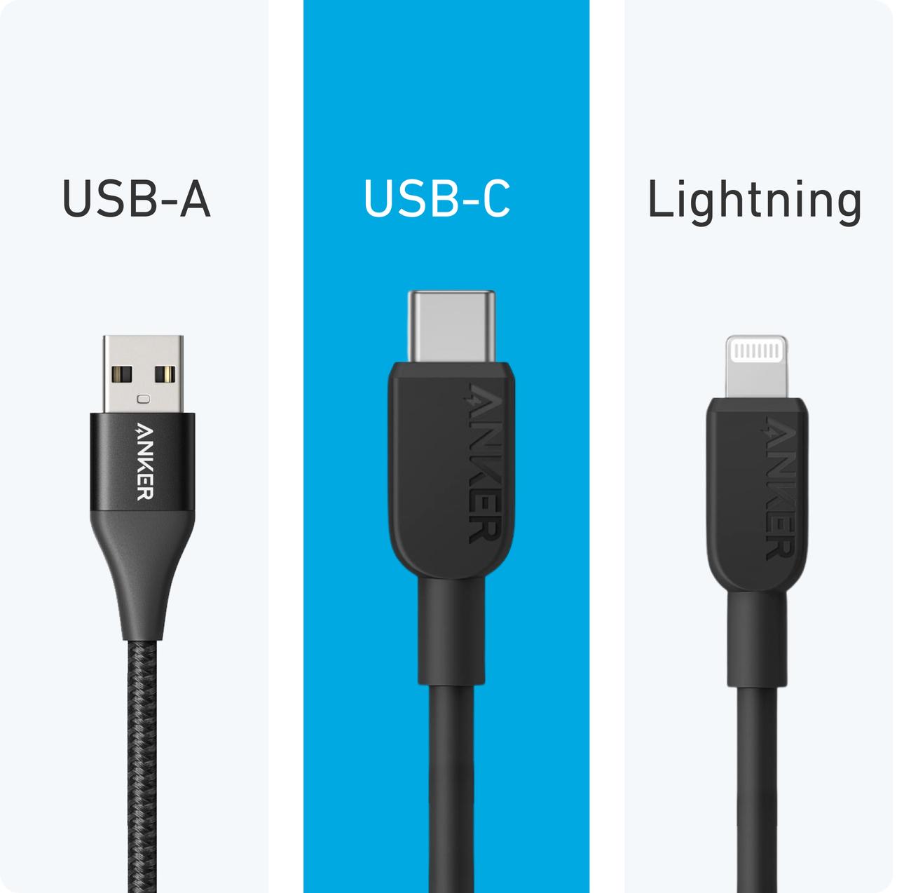 Anker USB-A, USB-C, and Lightning CablesX