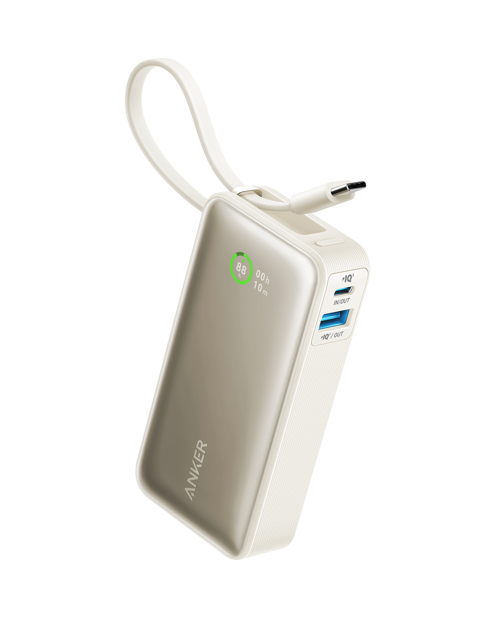 Anker Nano Power Bank, 10,000mAh Portable Charger with Built-In USB-C Cable, PD 30W Max Output with 1 Usb-c, 1 USB-A, Compatible for iPhone 15/15