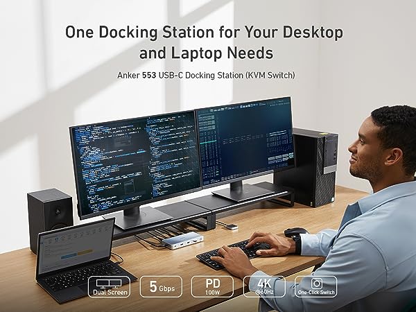 KVM Switch Docking Station for USB-C Laptop & Desktop