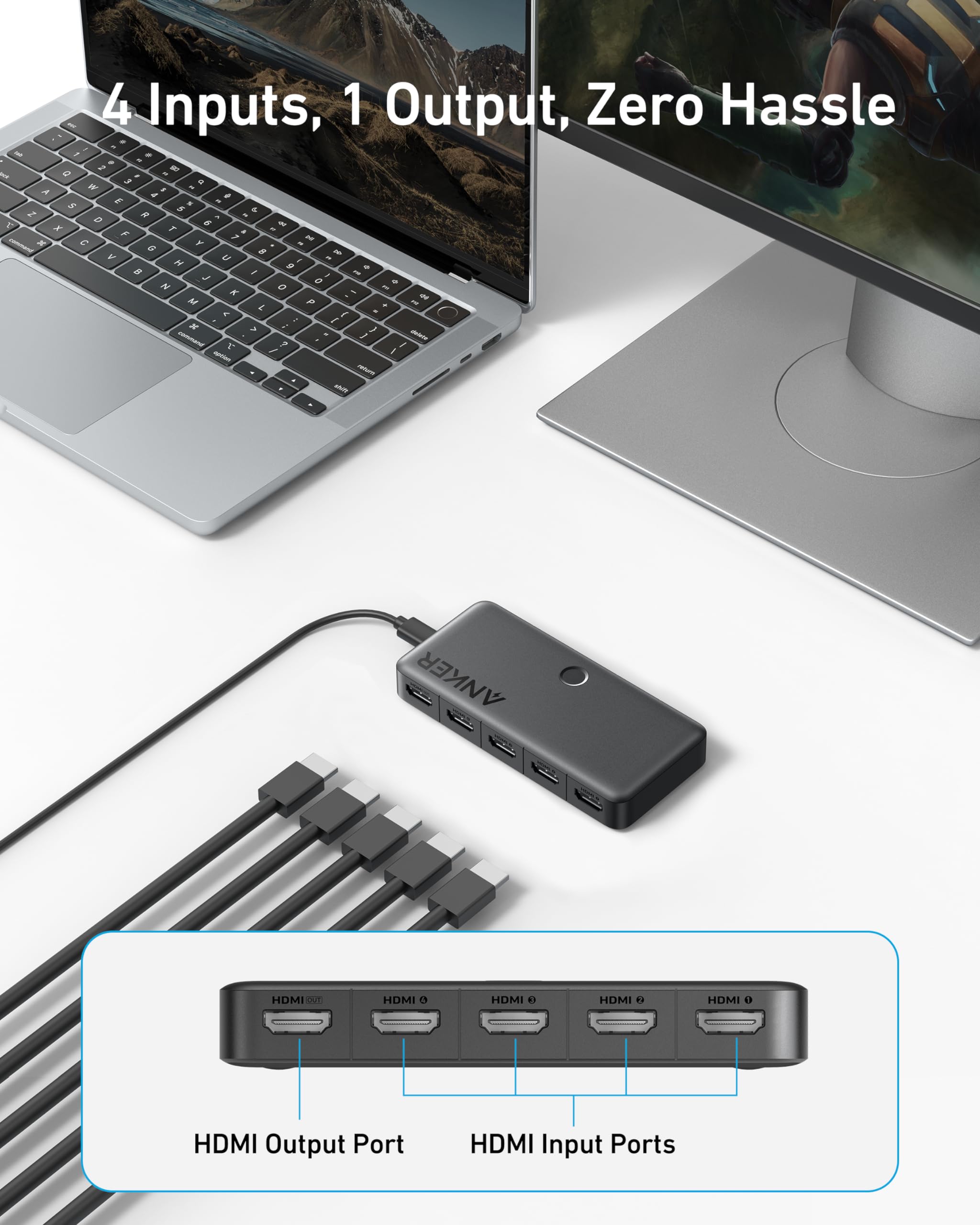 Anker HDMI Switch (4 in 1 Out, 4K HDMI) - Anker US