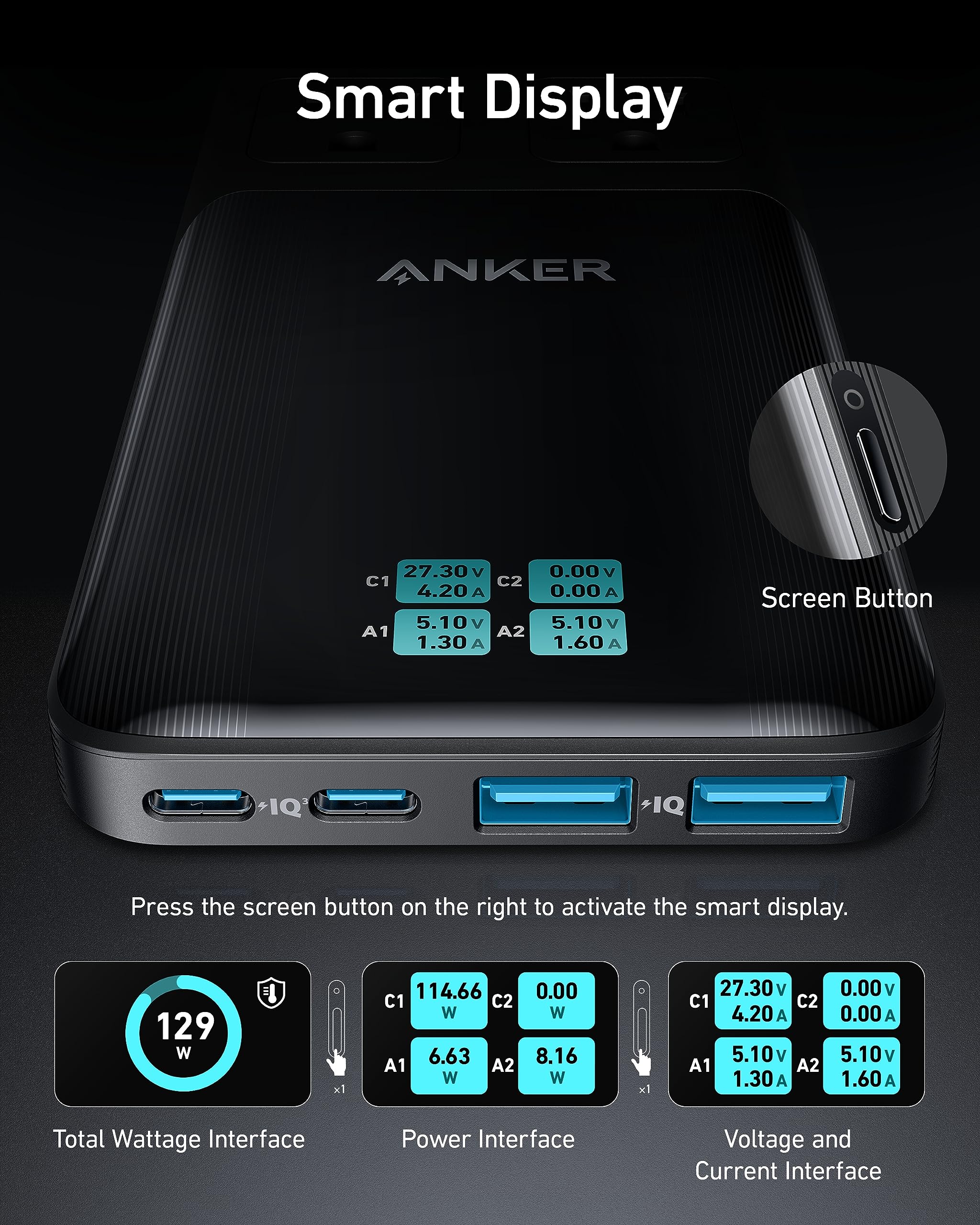 Anker Prime 6-in-1 USB-C Charging Station, 140W Compact Power Strip for Work and Travel, 5 ft Detachable Extension Cord with 6 Ports, Black