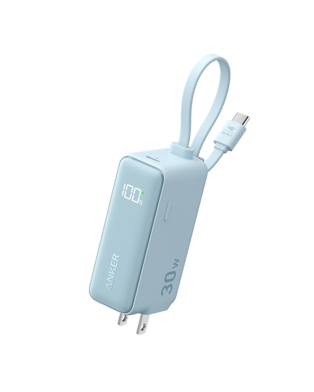 Anker 3-in-1 Power Bank (30W, Fusion, Built-In USB-C Cable) Baby Blue