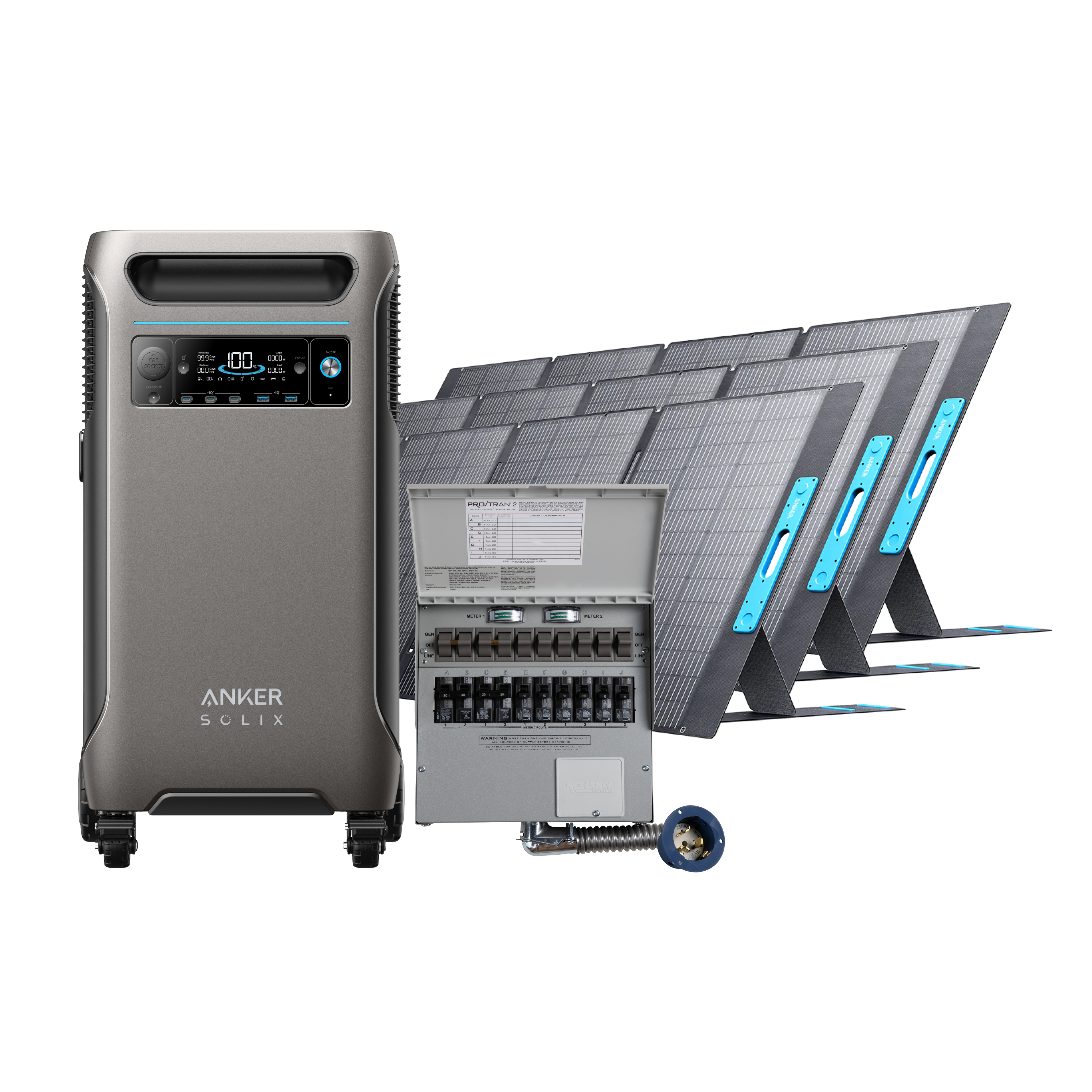 Anker SOLIX F3800 + Home Backup Kit (Transfer switch + cable) 3× Anker SOLIX Portable Solar Panel (400W)