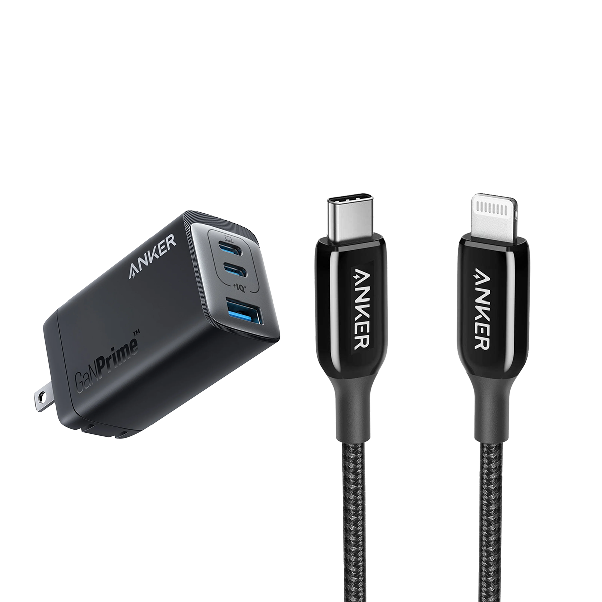 Anker 735 Charger (GaNPrime 65W) with 6 ft Nylon Anker 762 USB-C to  Lightning Cable