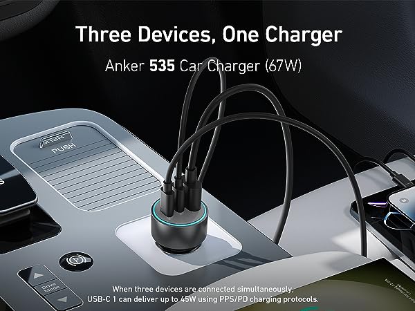 Anker Cargador para auto de 67 W PD con puertos USB-C y USB-A