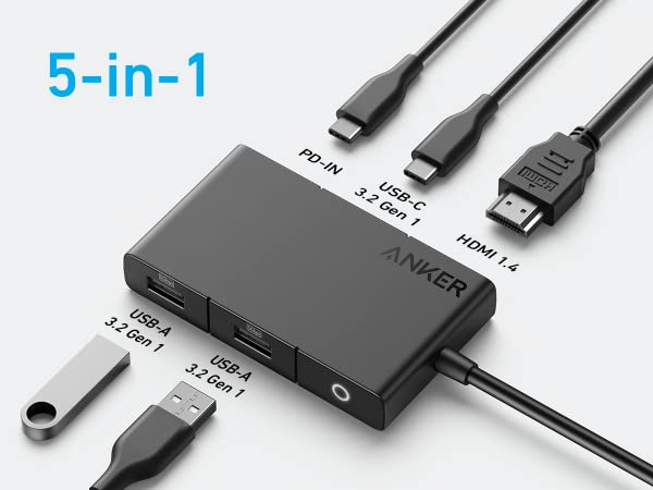 Anker 332 USB-C Hub (5-in-1) with 4K HDMI Display, 5Gbps - and 2 5Gbps  USB-A Data Ports and for MacBook Pro, MacBook Air, Dell XPS, Lenovo  Thinkpad