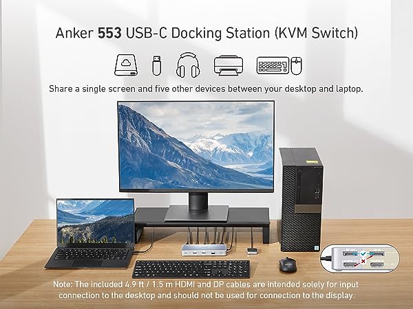 USB-C & HDMI Dual Monitor KVM Switch with Docking Station