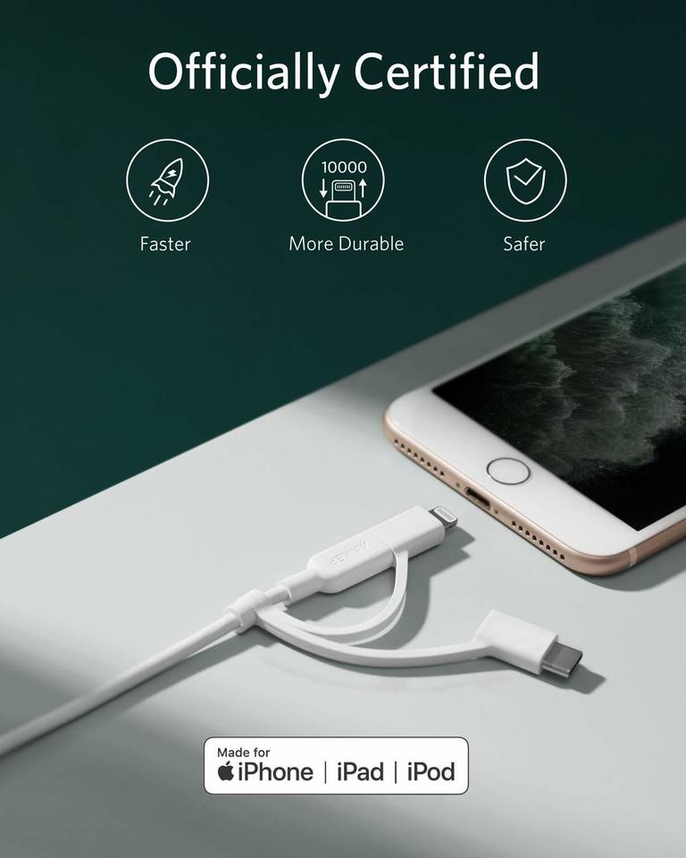 Anker 321 USB-A to Lightning Cable (3ft 3-in-1)