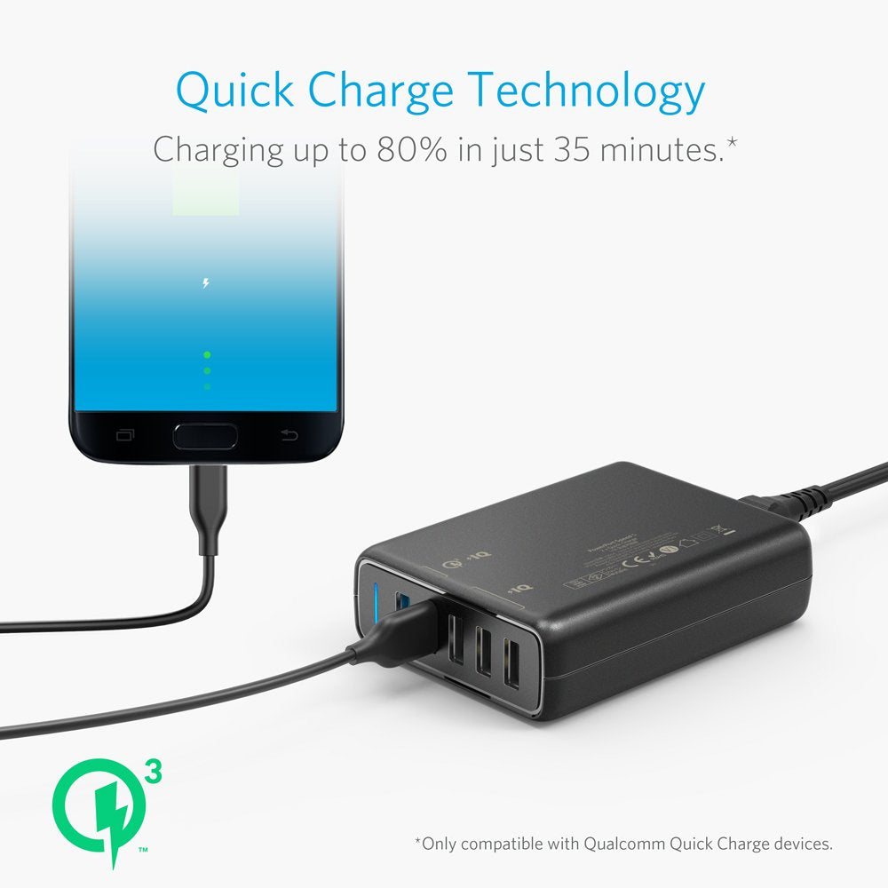  Anker Quick Charge 3.0 63W 5-Port USB Wall Charger, PowerPort  Speed 5 for Galaxy S10/S9/S8/S7/S6/Edge/+, Note 8/7 and PowerIQ for iPhone  XS/Max/XR/X/8/7/6s/Plus, iPad, LG, Nexus, HTC and More : Cell Phones