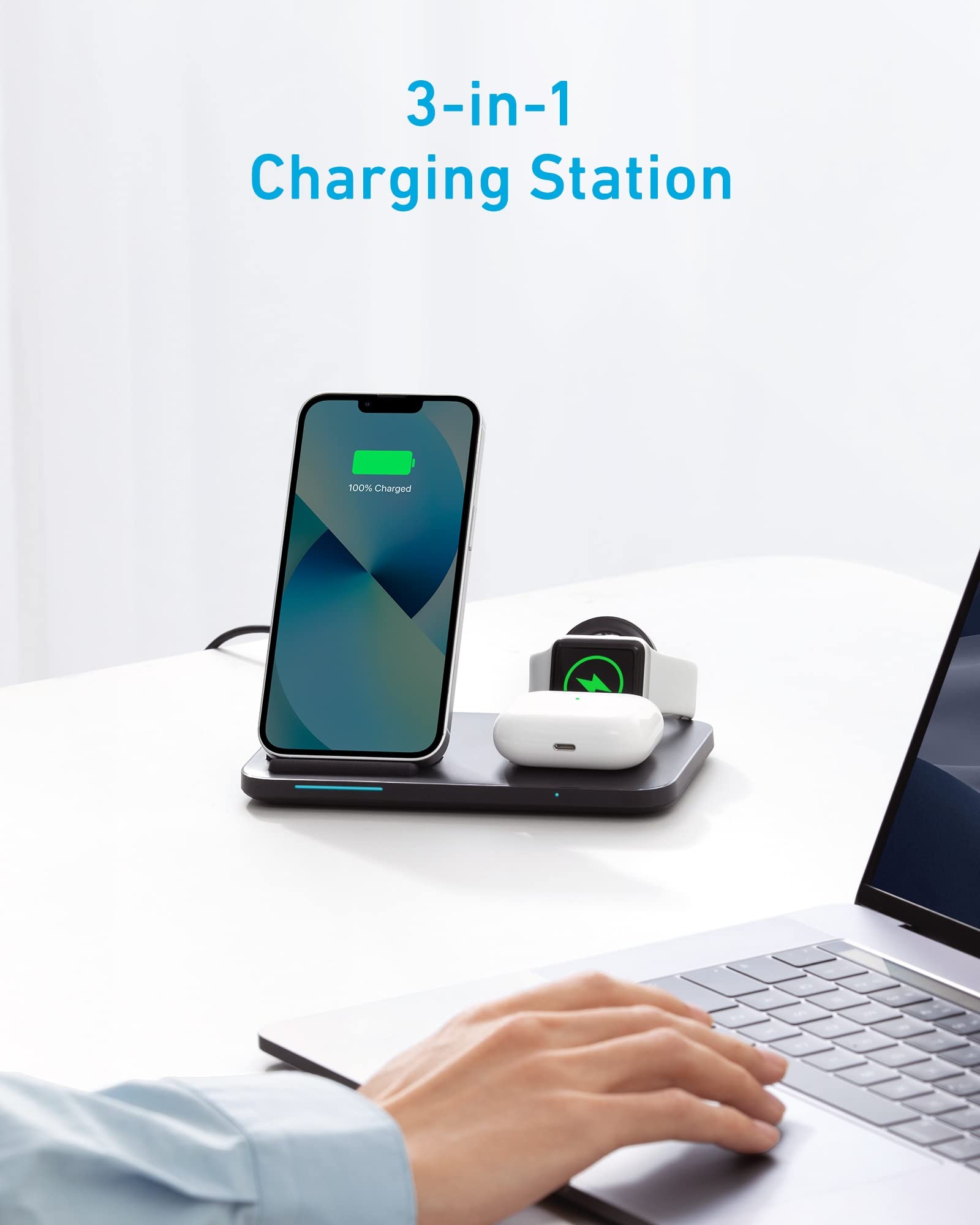  Anker Wireless Charger, PowerWave Magnetic 2-in-1 Stand with 4  ft USB-C Cable, Wireless Charging Station Only for iPhone 14/14 Pro/14 Pro  Max/13/13 Pro Max / AirPods Pro (No AC Adapter) 