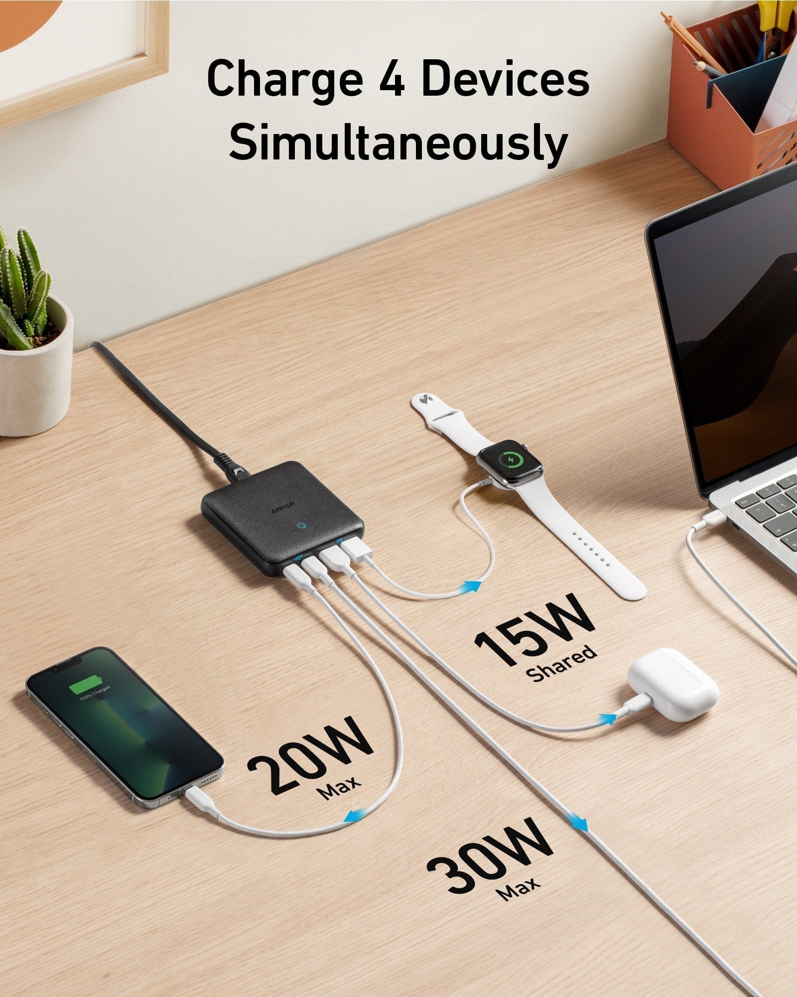 Double chargeur, adaptateur Apple 50W, Dual USB-C, pour iPhone, avec câble  USB-C Lightning