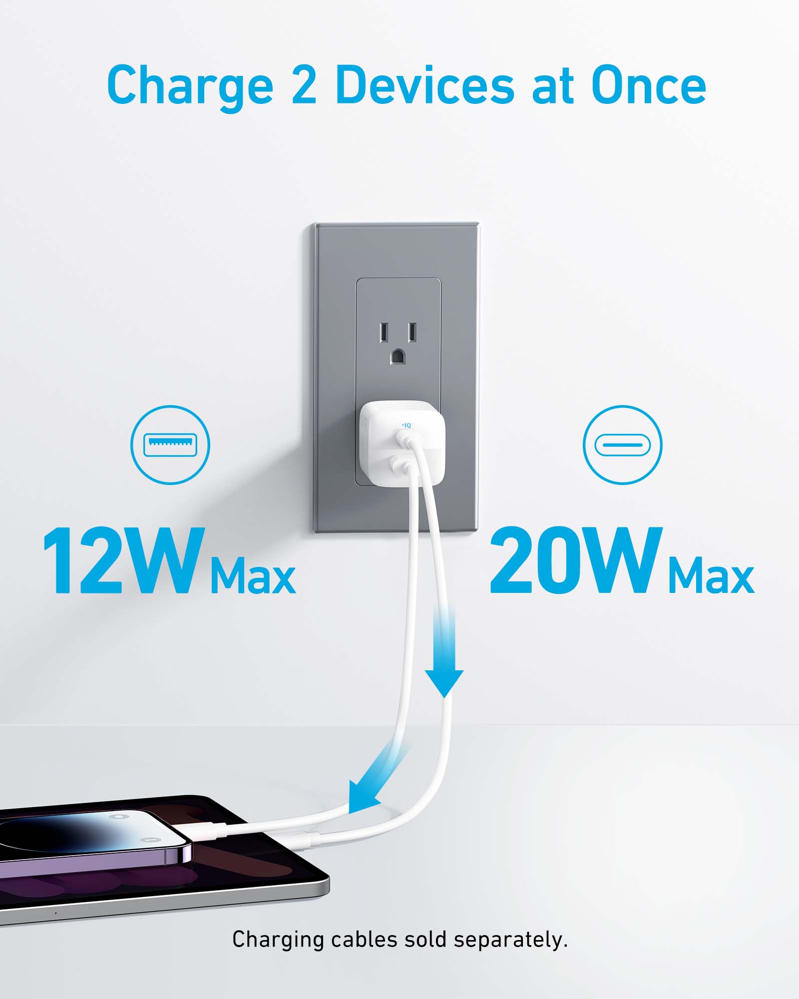 Chargeur USB C 33 W, Anker 323, chargeur compact à 2 ports avec prise  pliable pour