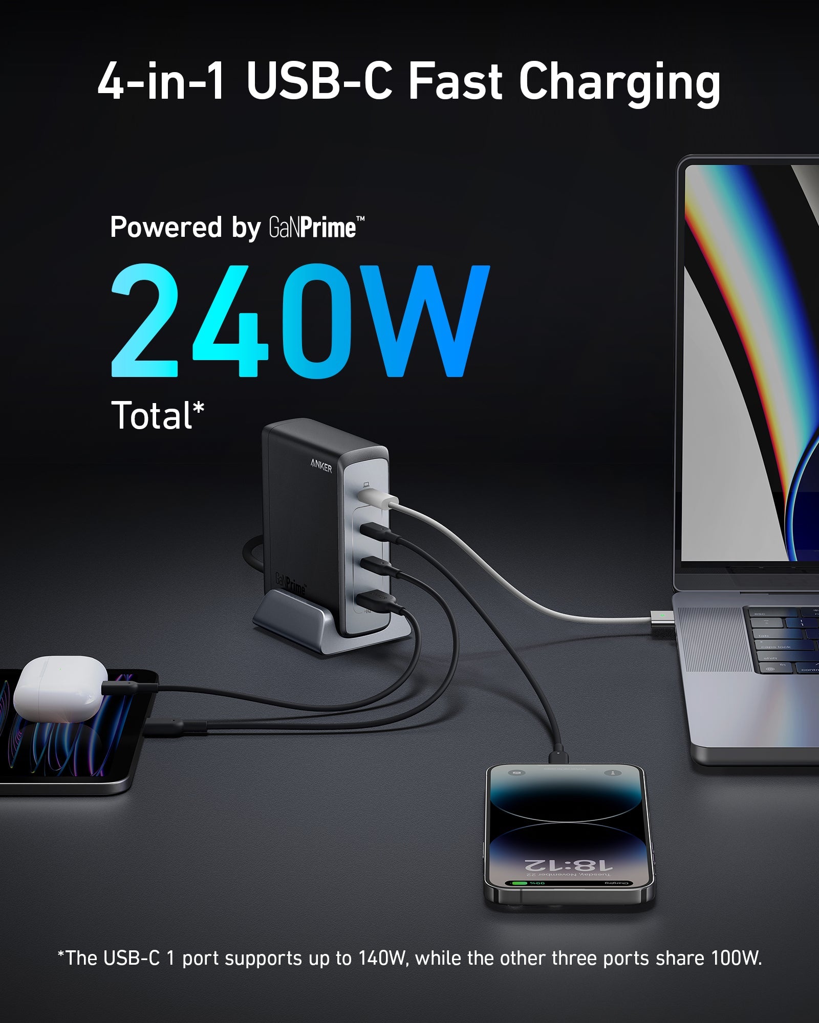 Anker Prime 240W GaN Desktop Charger (4 Ports) - Anker US