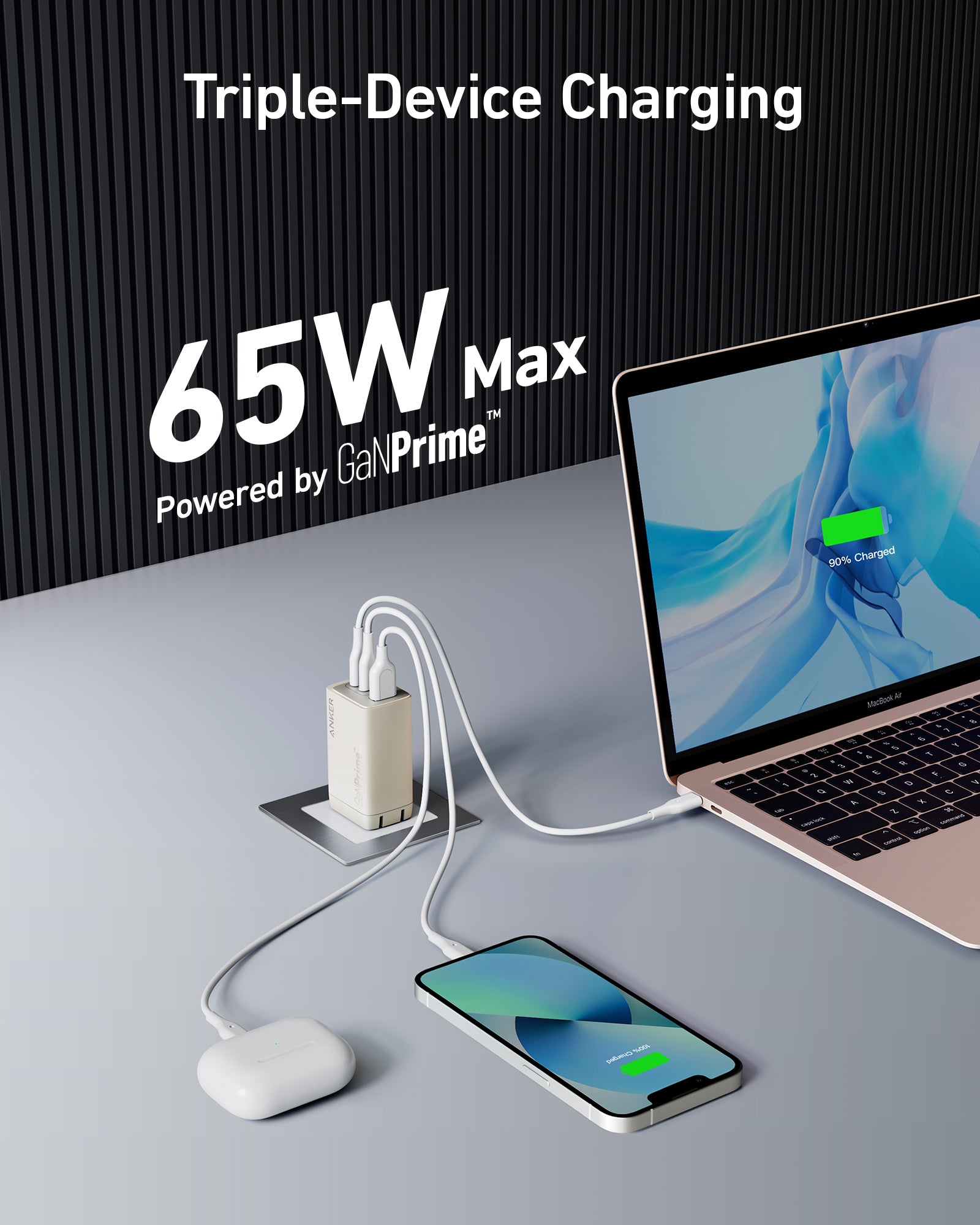 Anker USB C Charger, 735 Charger (Nano II 65W), PPS 3-Port Fast Compact  Foldable for MacBook Pro/Air, iPad Pro, Galaxy S23, Dell XPS 13, Note  20/10+
