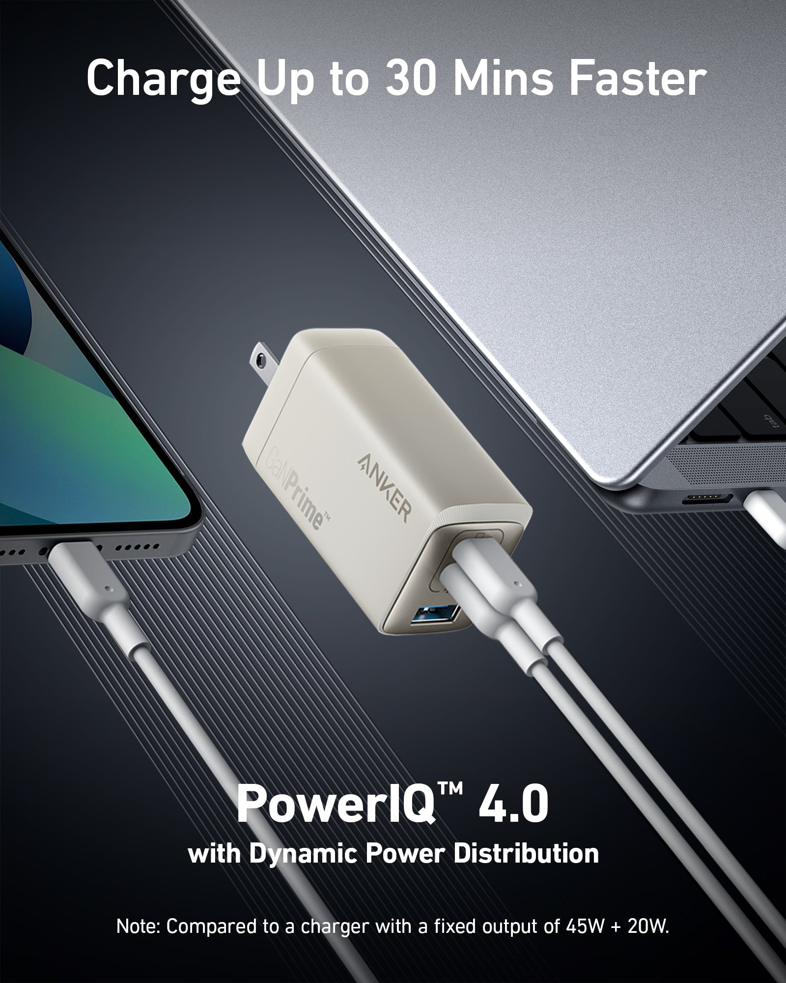 Chargeur Anker 735 (GaN Prime 65 W) avec câble USB-C vers USB-C