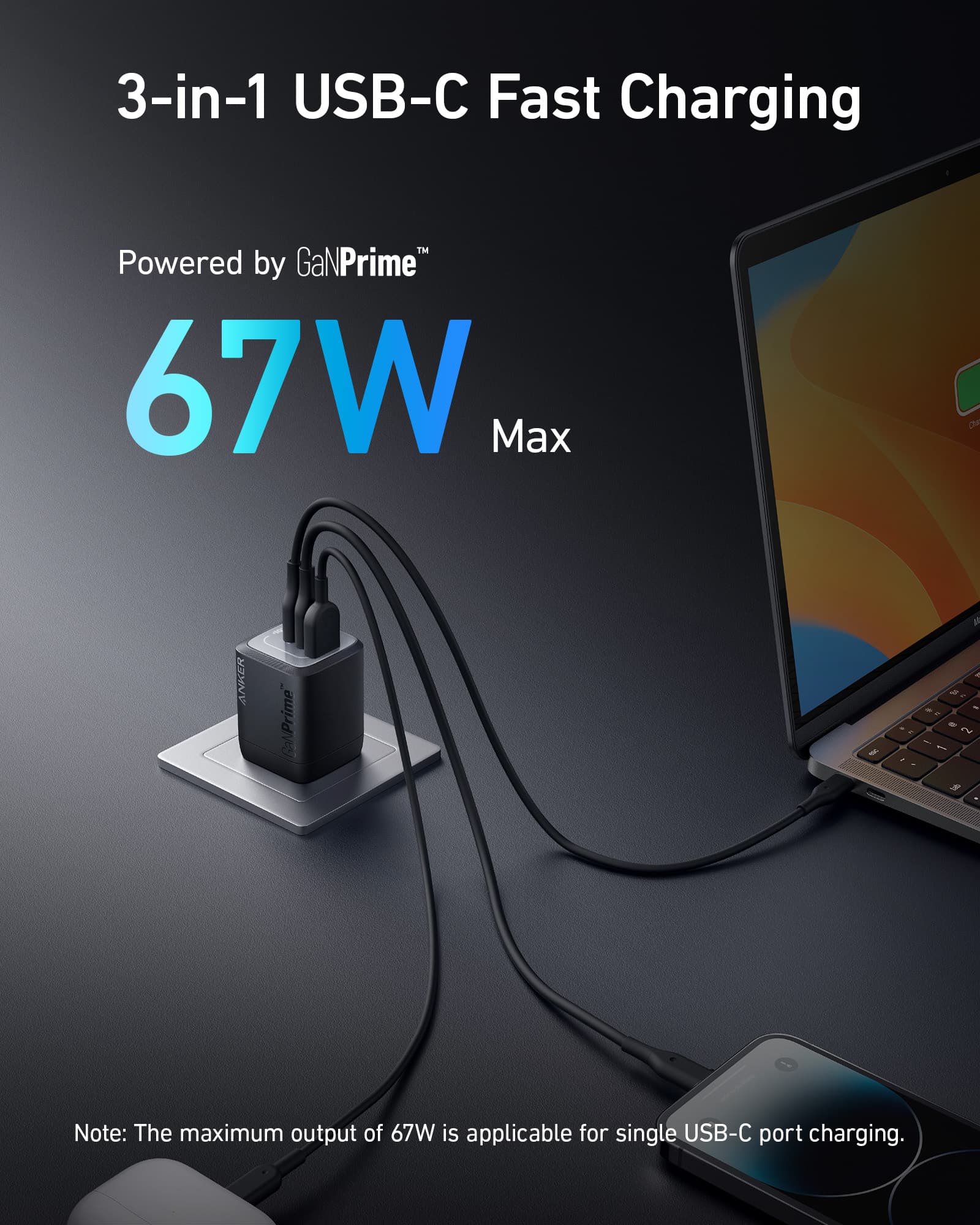  Native Union Fast GaN Charger PD 67W – Ultra-Compact  Multi-Device Power Delivery Enabled USB-C Charger Up to 67W – for MacBook  Pro, iPads, iPhones, Pixel, Galaxy & Other Type-C Devices (Black) 