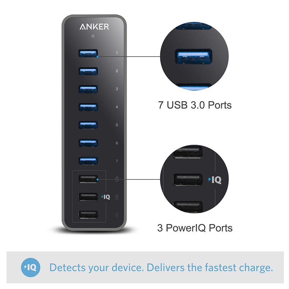USB Hub Powered, 13 Multi-Port USB Hub with 10 USB 3.0 Ports, 2 IQ Quick  Charge