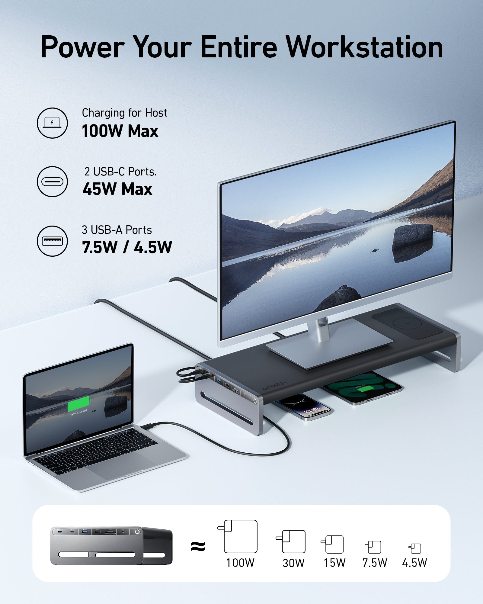 Anker 675 USB-C Docking Station (12-in-1, Monitor Stand, Wireless