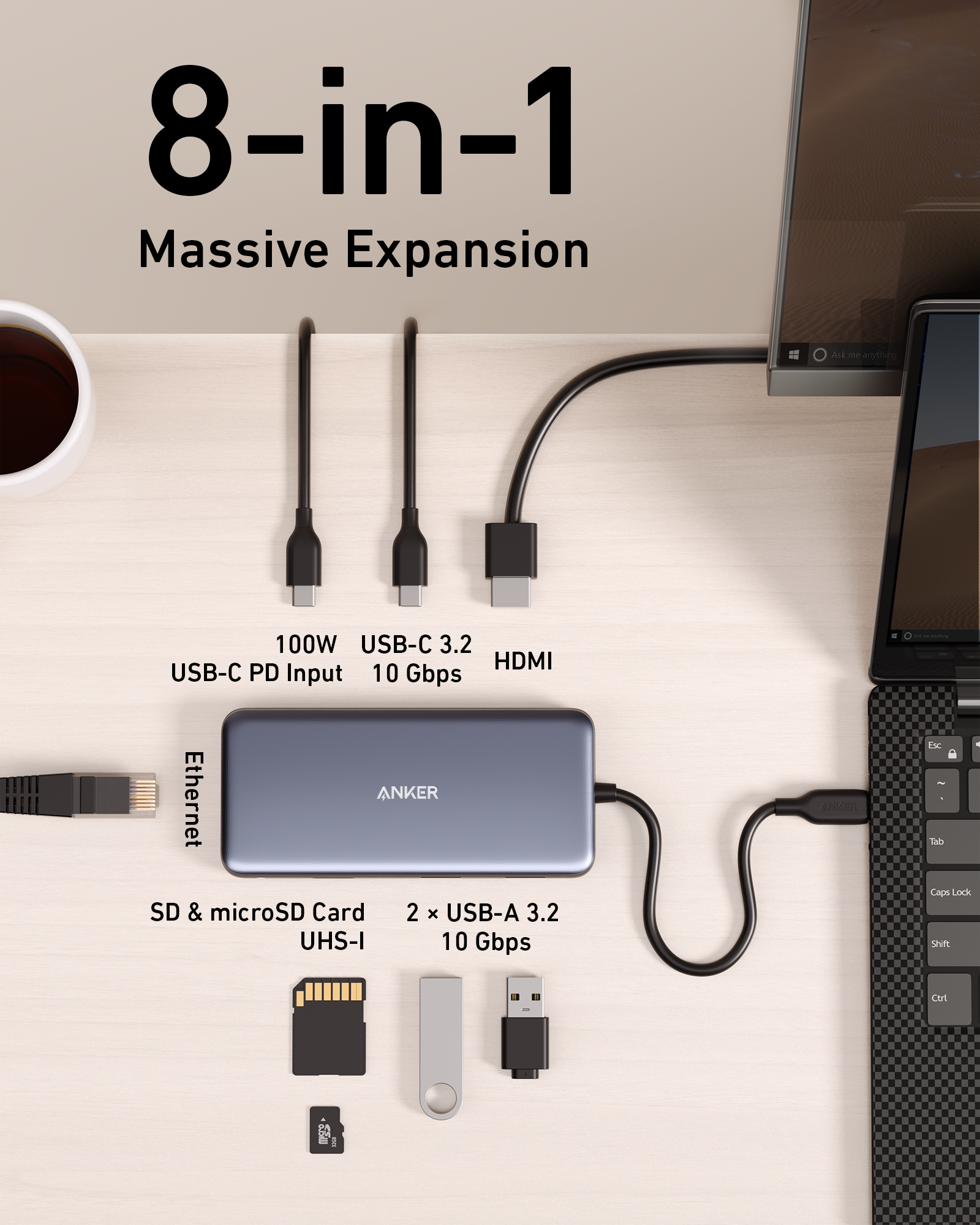 Powered USB Hub 3.2 10 Port USB 3.2 USB C Hub 10Gbps USB A 3.2 2 USB C 3.2  7