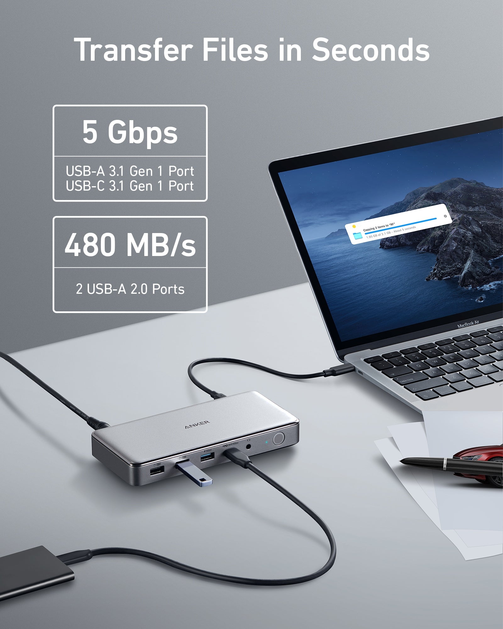 Anker 10-in-1 USB-C Hub for MacBook - Docking Station With Dual 4K HDMI,  100W PD-in, 5Gbps Data Ports - For M1/M2 MacBook Pro, Air, Dell XPS,  Thinkpad