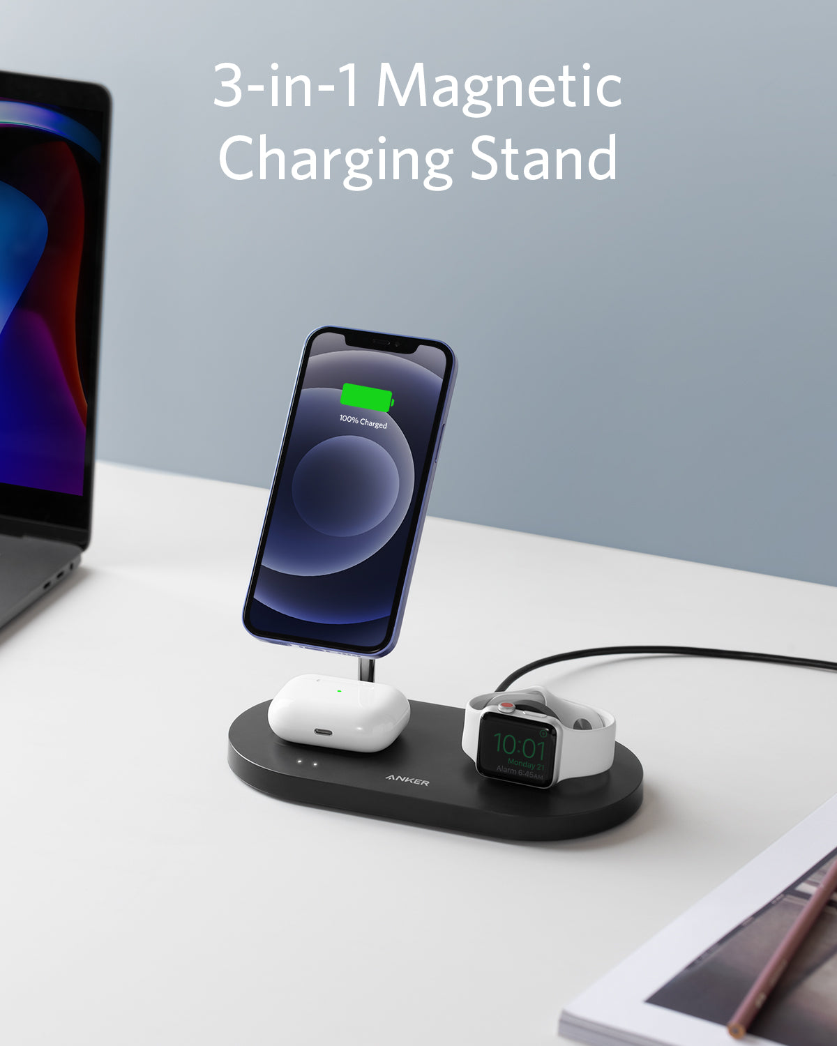 Anker Wireless Charging Station, 333 Wireless Charger (3-in-1 Station) for  iPhone 13, 13 Mini, 13 Pro, 13 Pro Max, 12, Galaxy S20, AirPods Pro, Apple