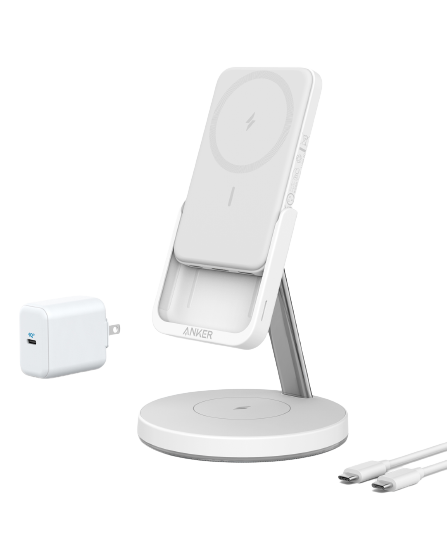 Anker 633 Magnetic Wireless Charger (MagGo) 2-in-1 Charging Station with  25W USB-C Adapter Only for iPhone 13/12,White 