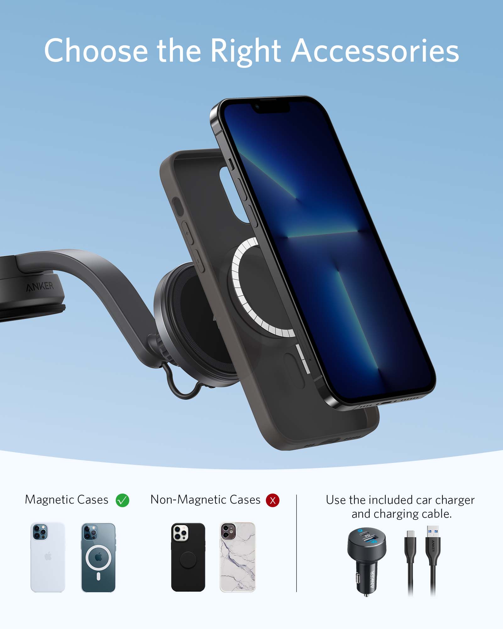 Anker MagGo 35W Wireless MagSafe Car Charger and Mount for iPhone
