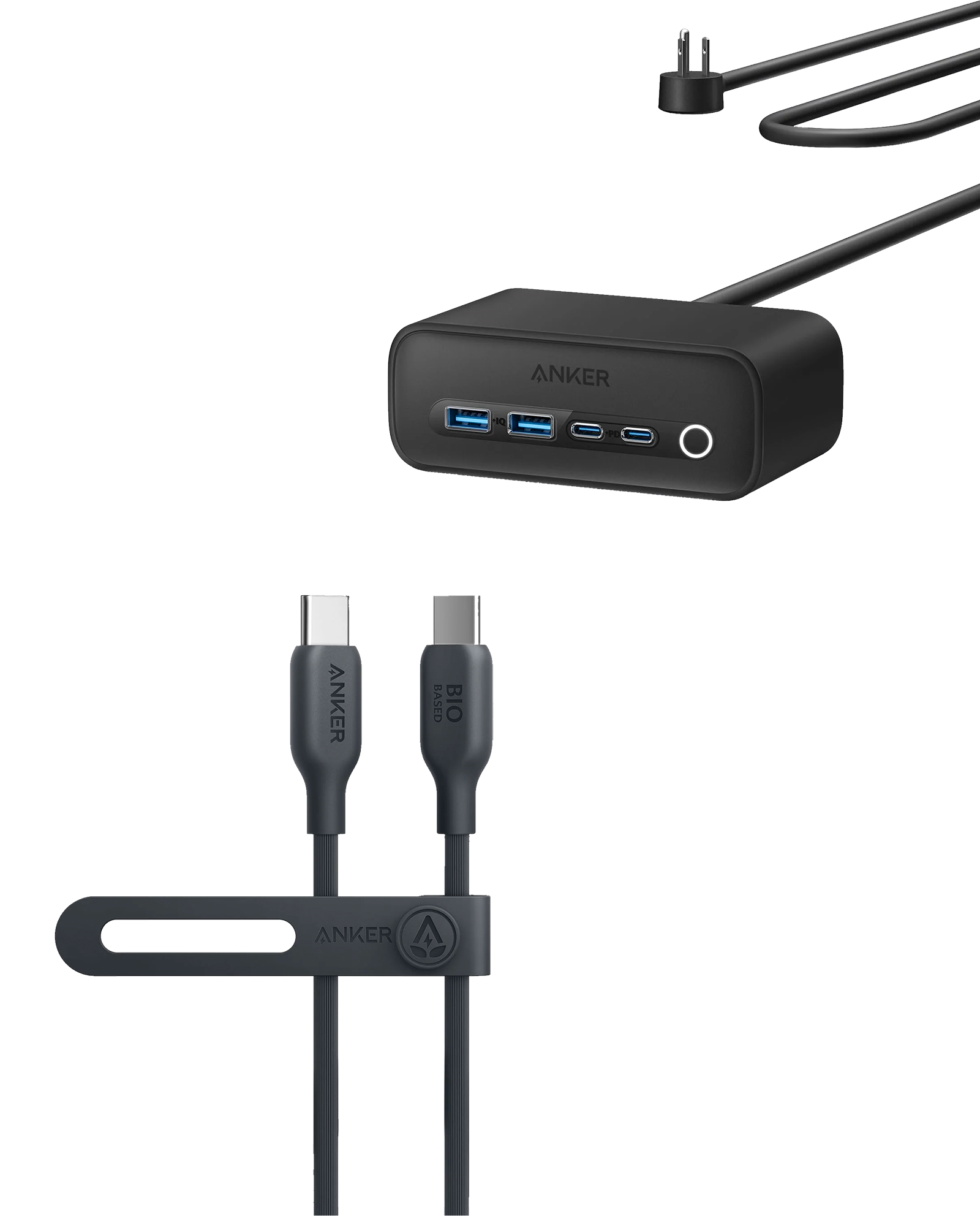 Anker <b>525</b> Charging Station and Anker <b>543</b> USB-C to USB-C Cable (Bio-Based, 6 ft)