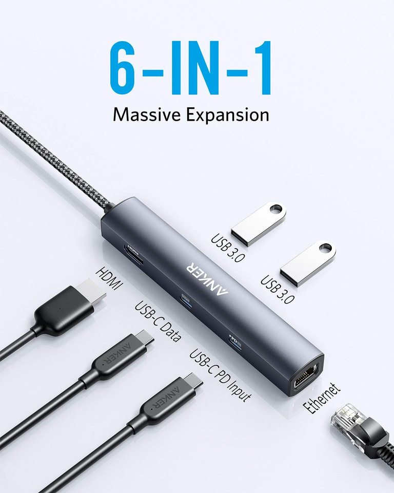 6 in 1 Multi USB C Adapter With Ethernet