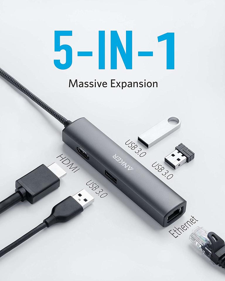 Anker USB C Hub, 5-in-1 USB C Adapter, with 4K USB C to HDMI, SD and  microSD Card Reader, 2 USB 3.0 Ports, for MacBook Pro 2019/2018/2017, iPad  Pro