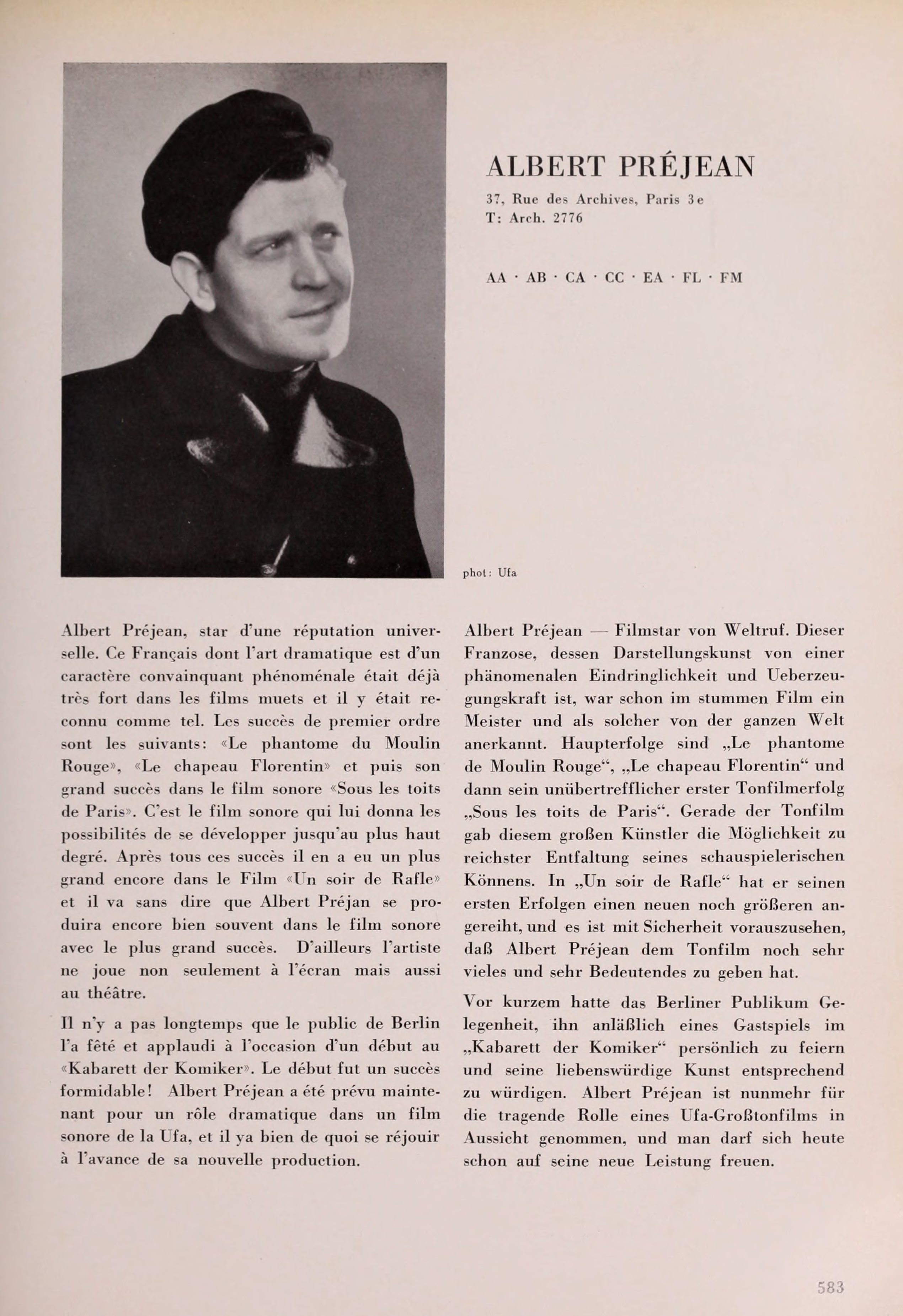 Albert Préjean (Universal Filmlexikon — 1932) | www.vintoz.com