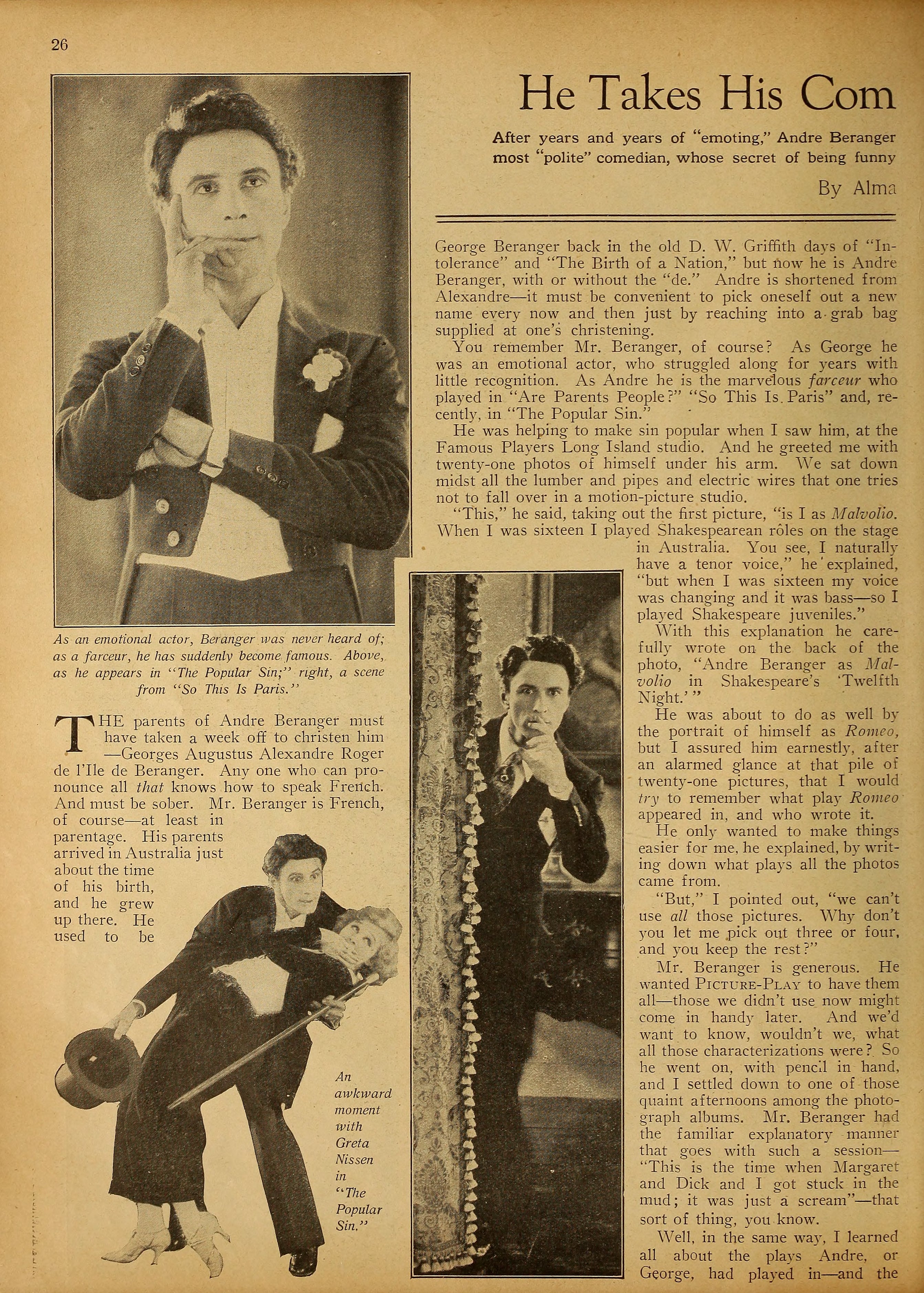 André Beranger — He Takes His Comedy Straight (1927) | www.vintoz.com