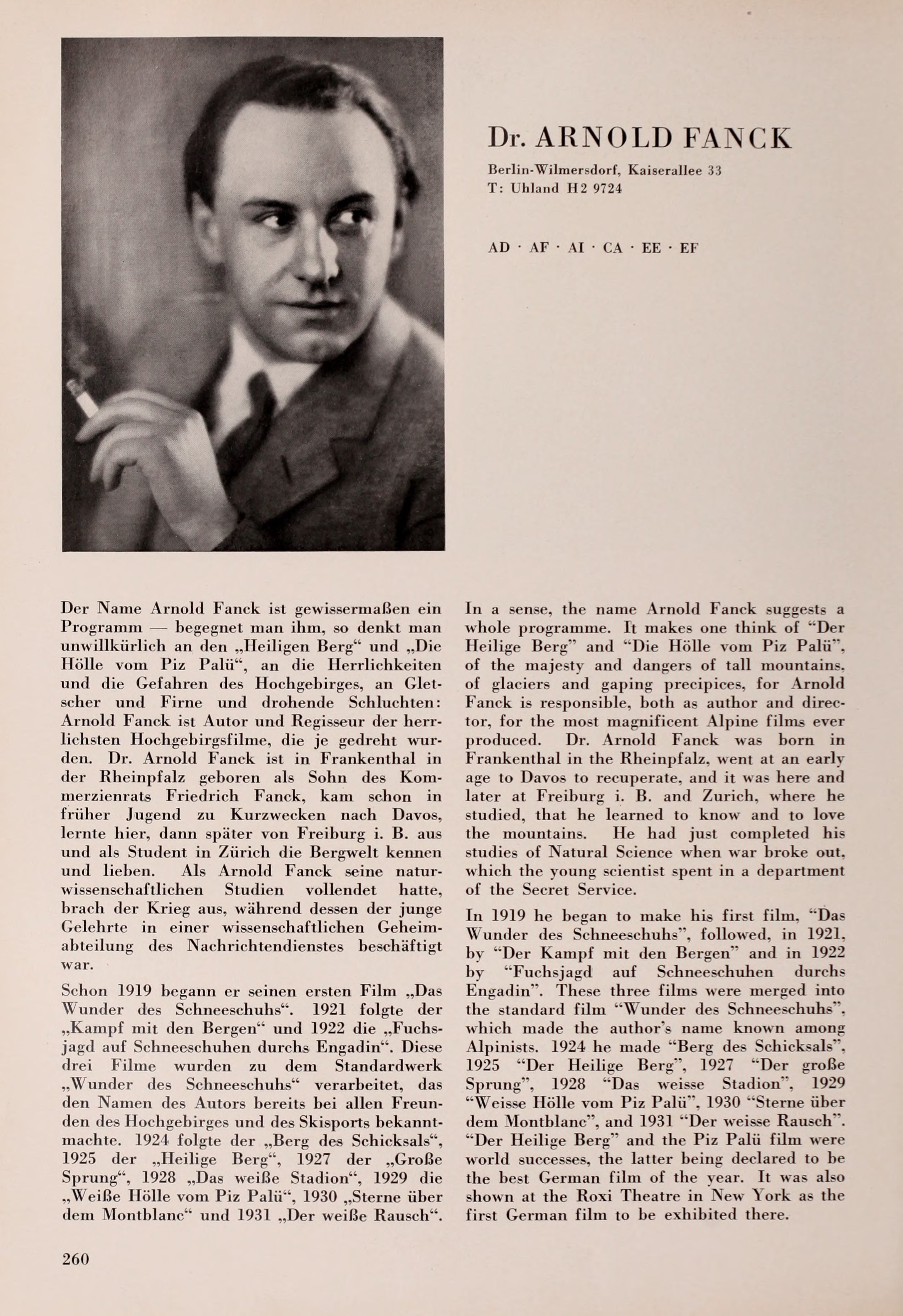 Dr. Arnold Fanck (Universal Filmlexikon — 1932) | www.vintoz.com