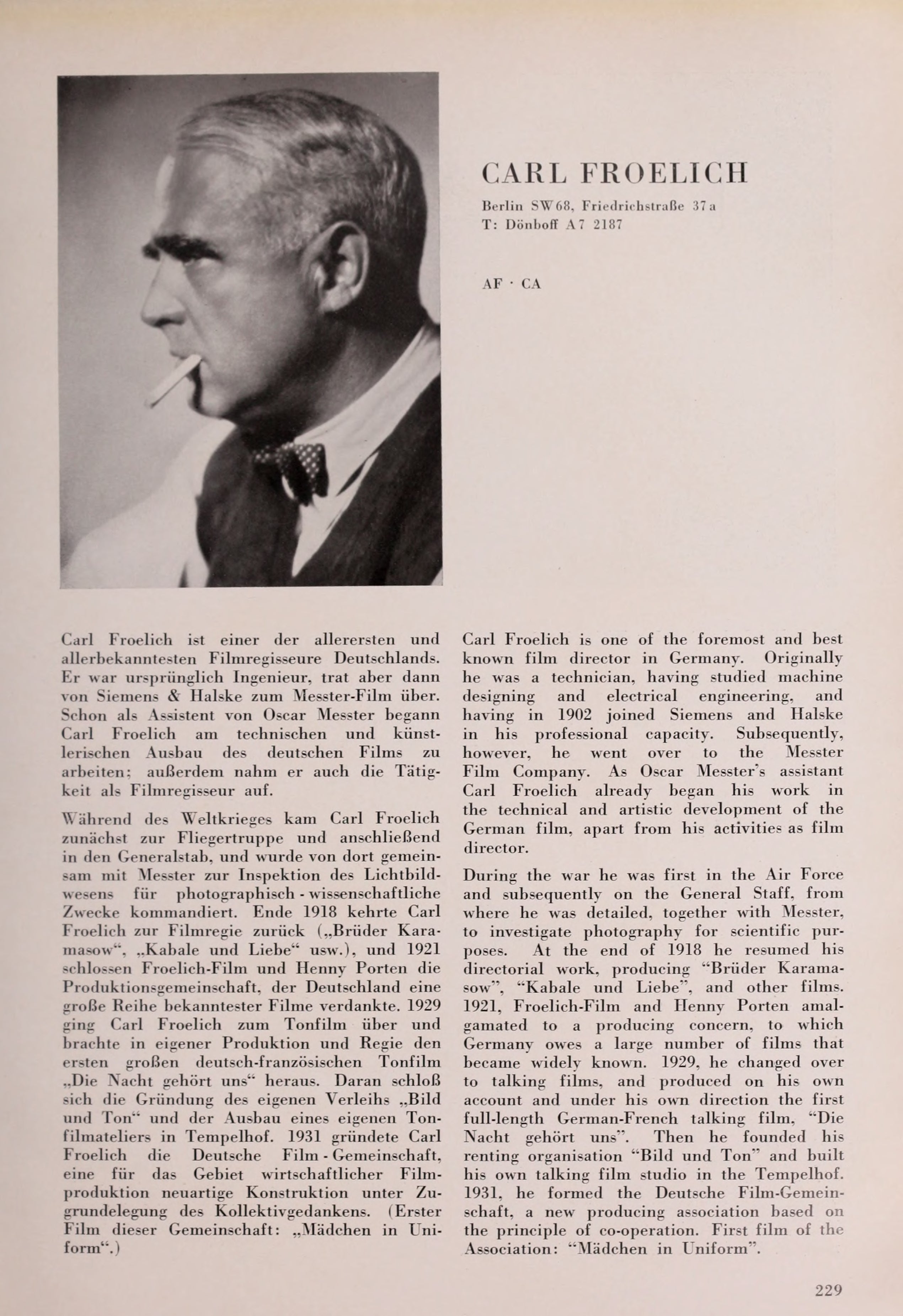 Carl Froelich (Universal Filmlexikon — 1932) | www.vintoz.com