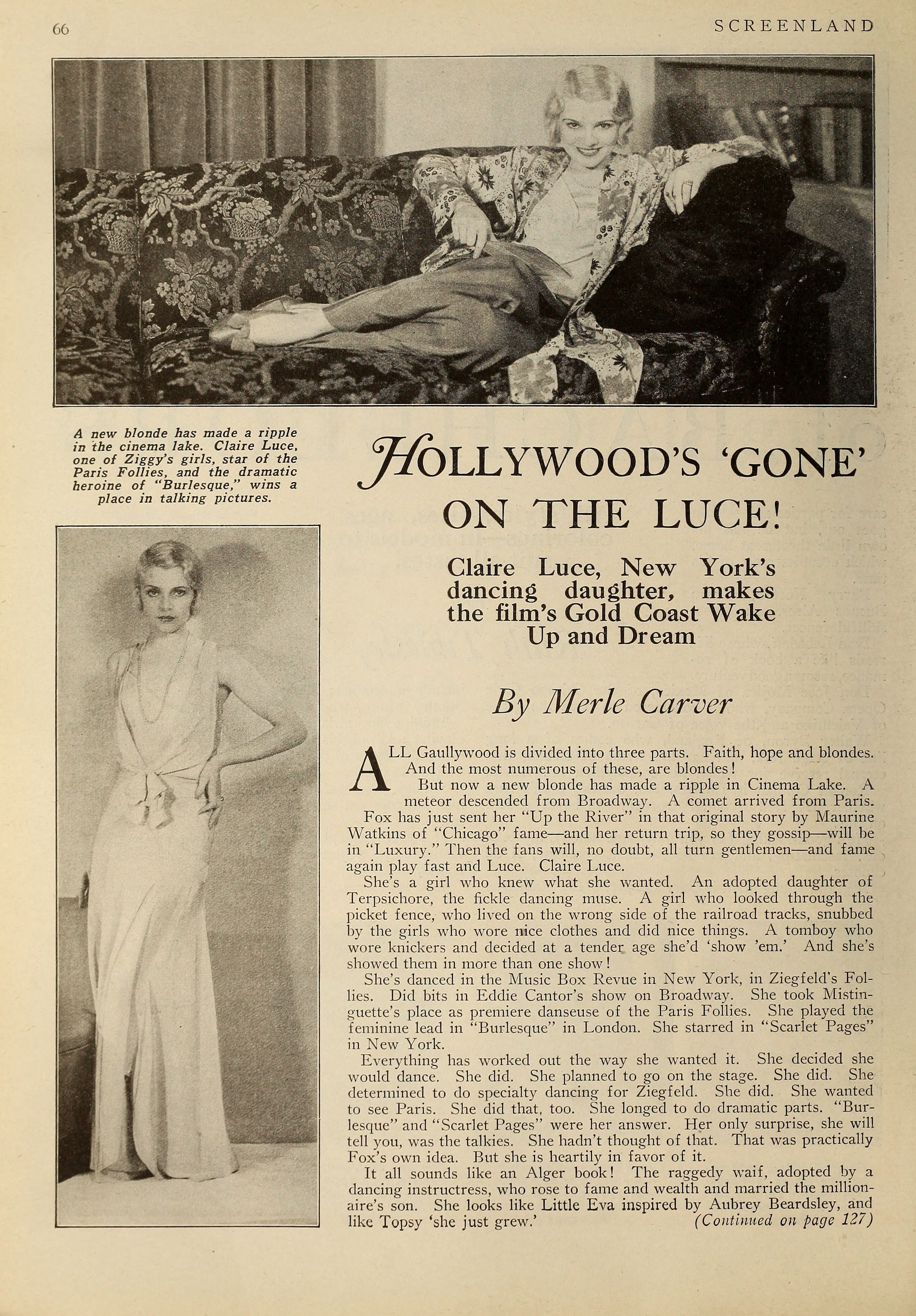 Claire Luce — Hollywood’s ‘Gone’ on the Luce! (1931) | www.vintoz.com