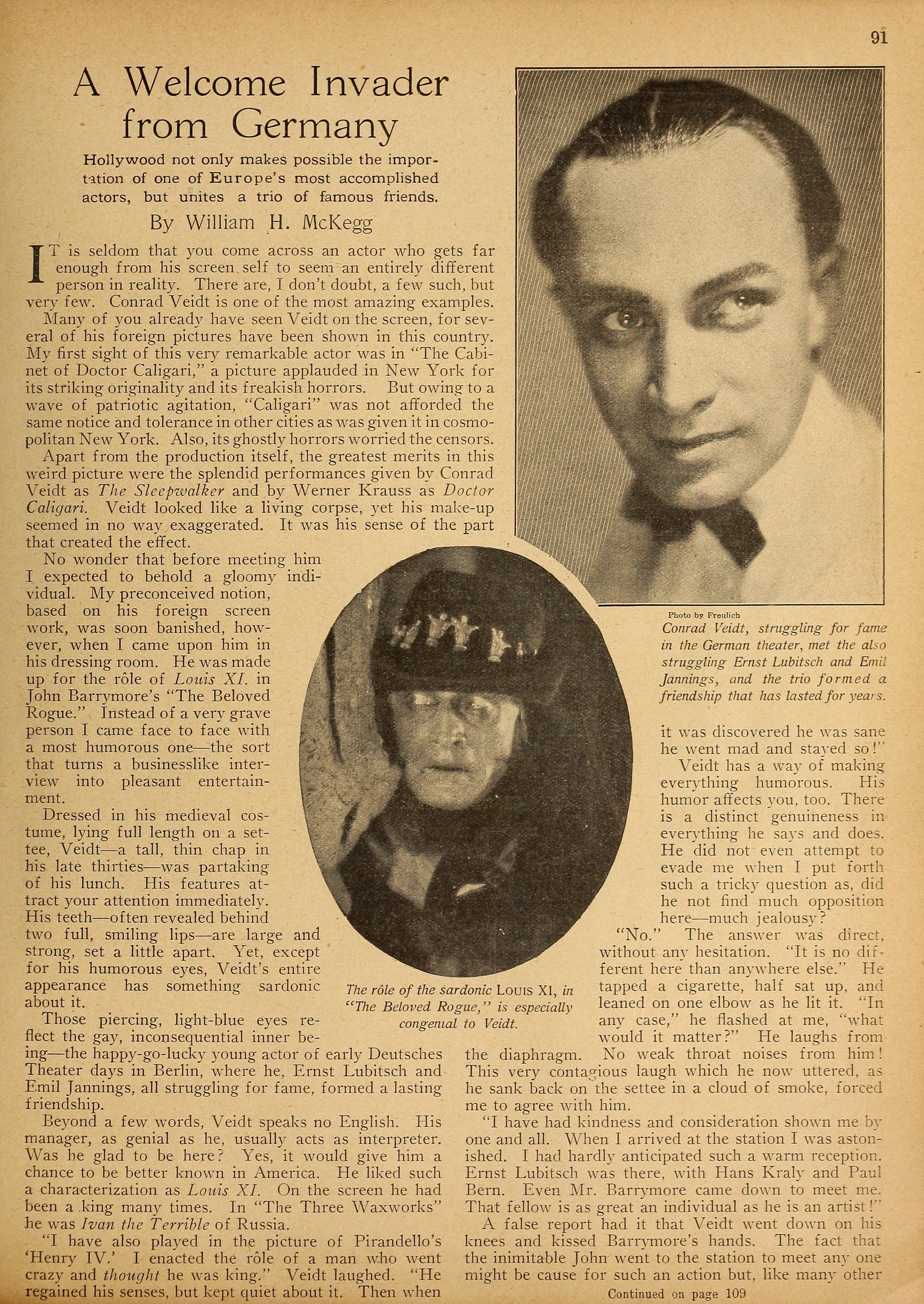 Conrad Veidt — A Welcome Invader from Germany (1927) | www.vintoz.com